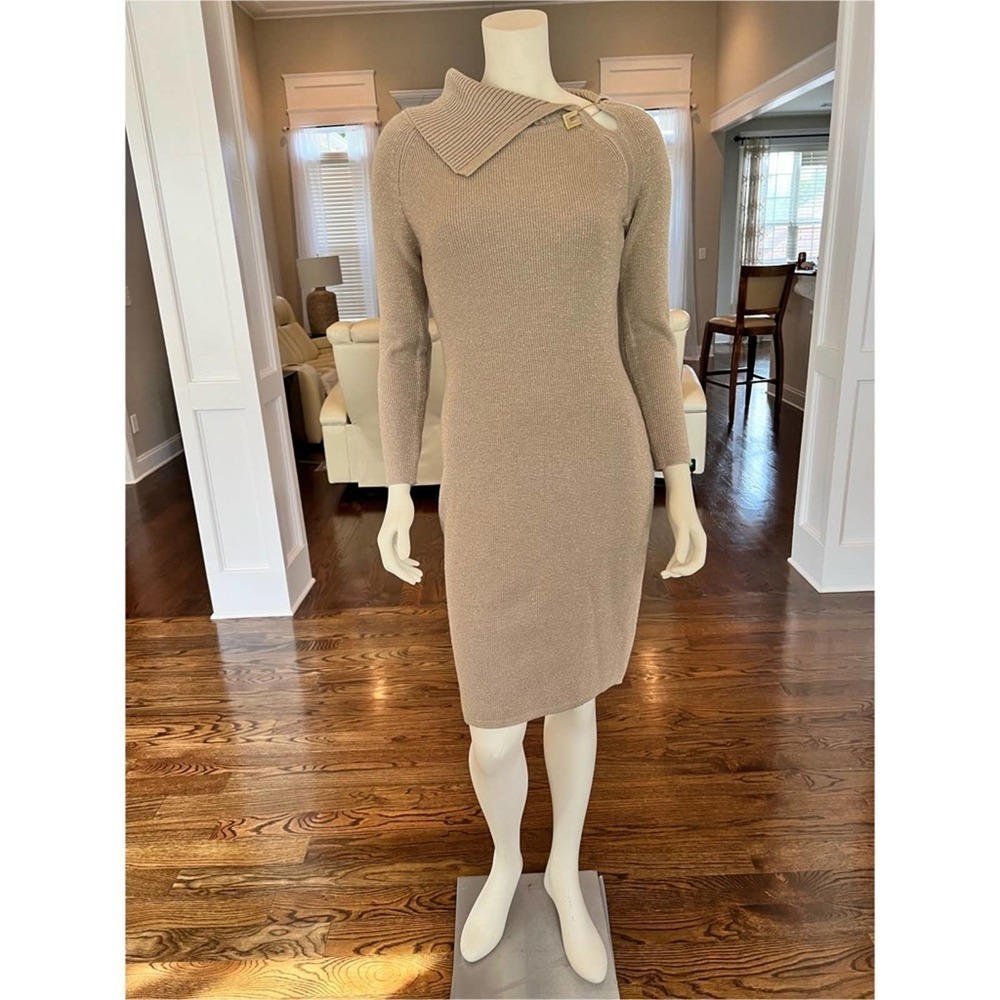 Calvin Klein gold shimmer knit sweater dress size small